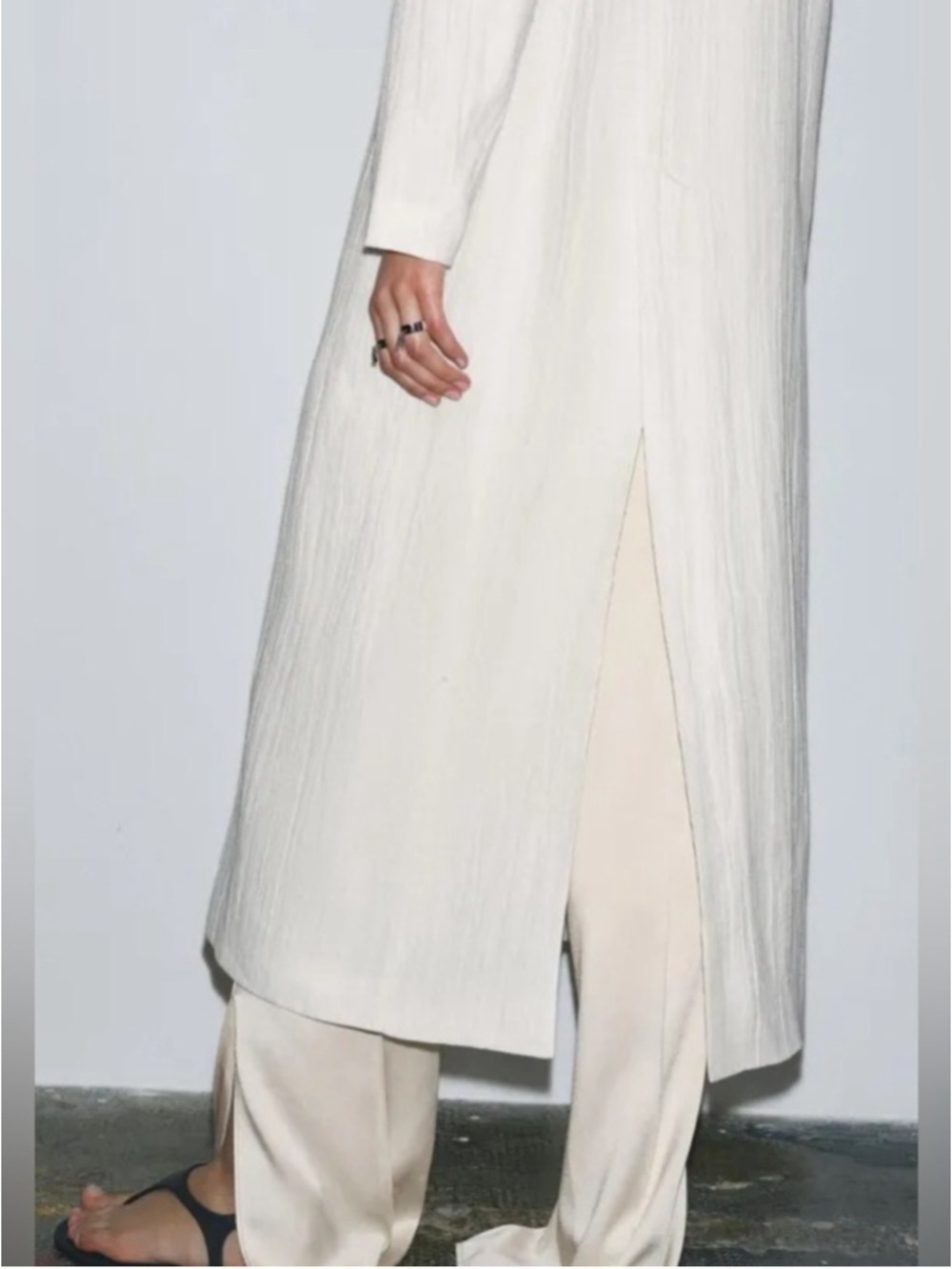 Zara Bloggers ZW Collection Linen Classic Long Frock Blazer Coat - Picture 4 of 13